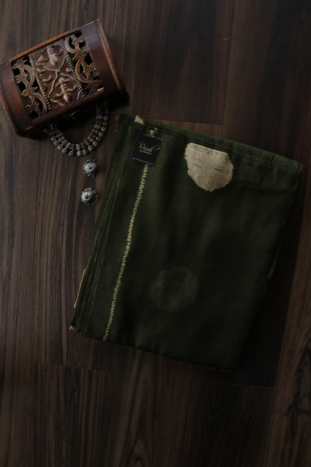 DARK GREEN SEMI LINEN SAREE
