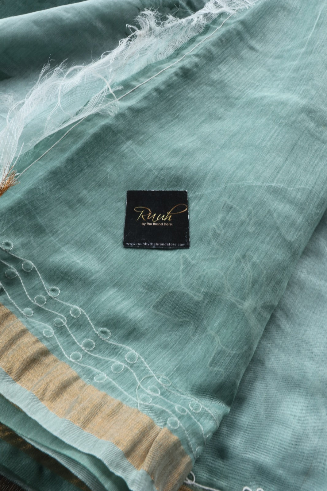 SEA GREEN SEMI CHANDERI FLORAL PRINT SAREE