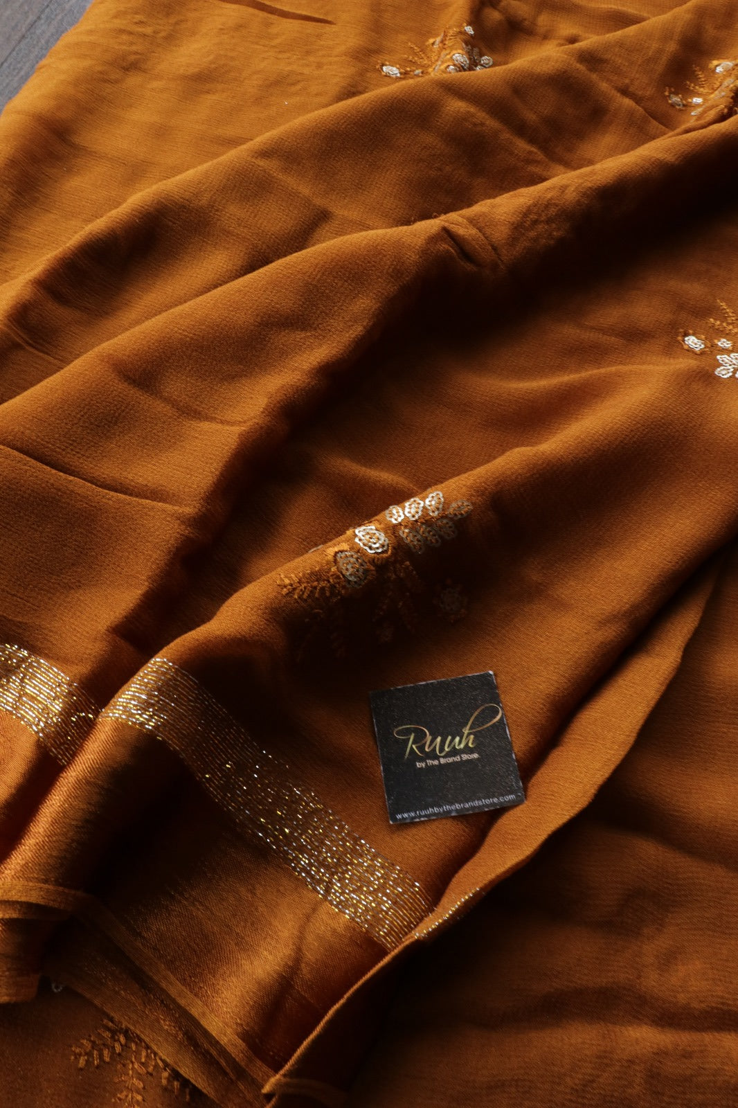 GOLDEN YELLOW VISCOSE GEORGETTE FLORAL DESIGN SAREE