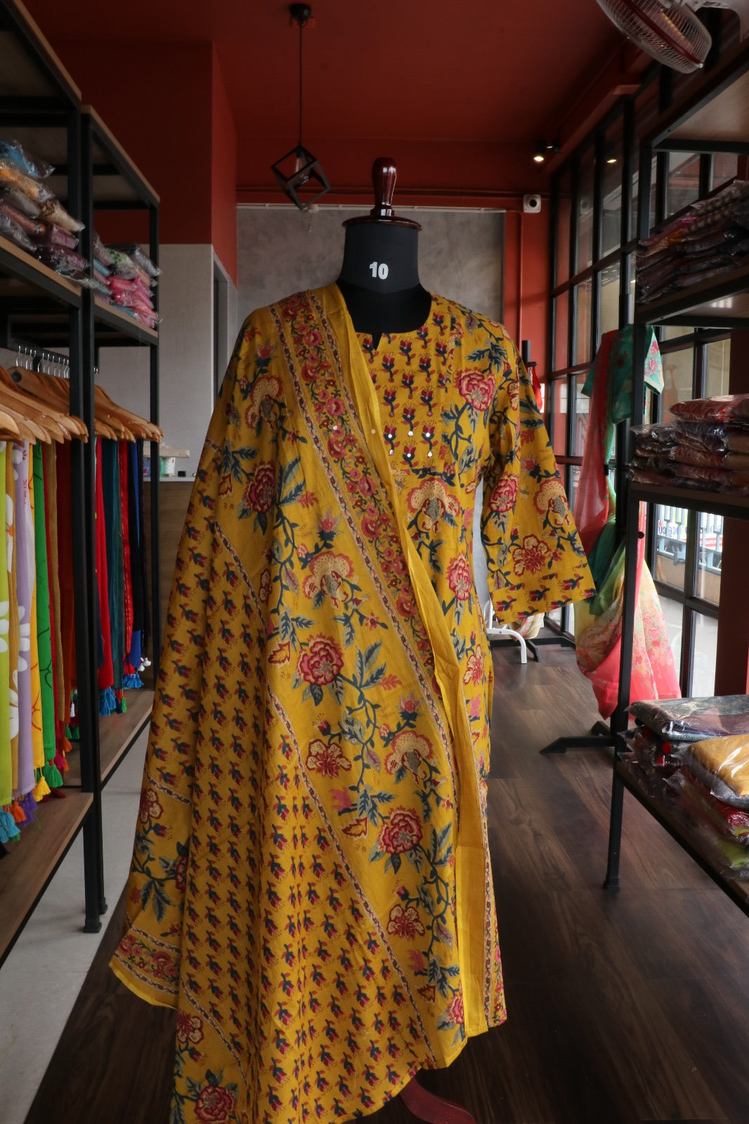 MUSTARD YELLOW COTTON FLORAL PRINTED SALWAR SUIT SET
