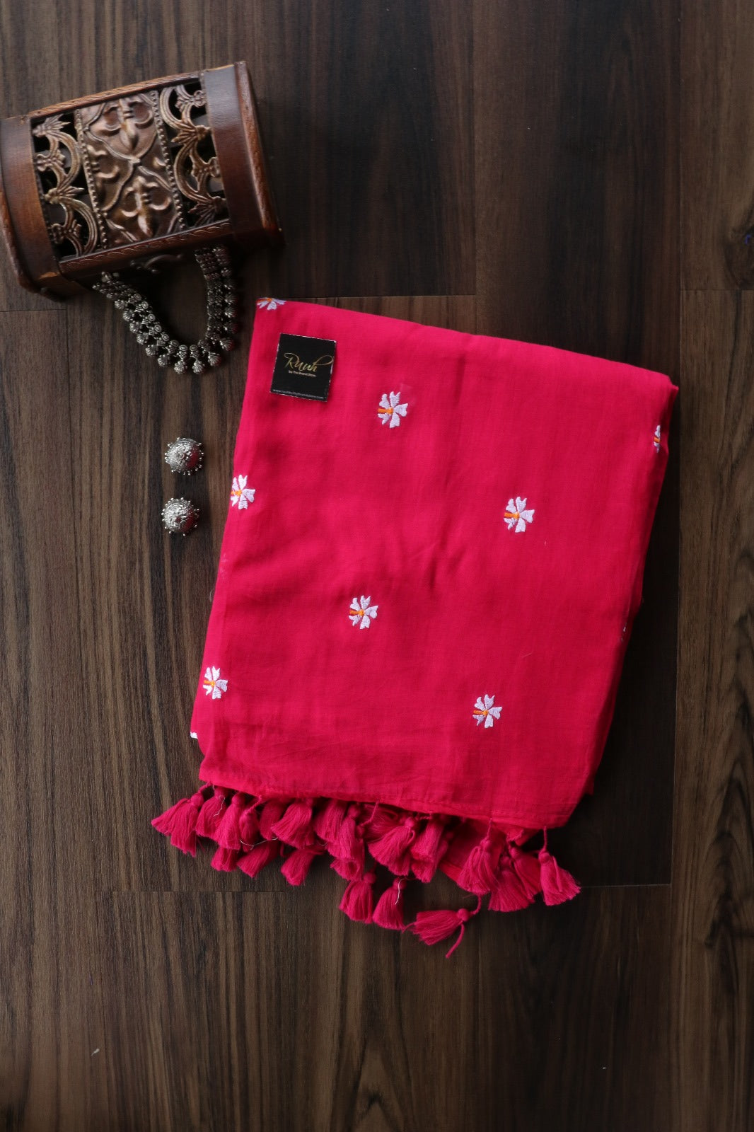 HOT PINK MULMUL PARIJAT EMBROIDERY
