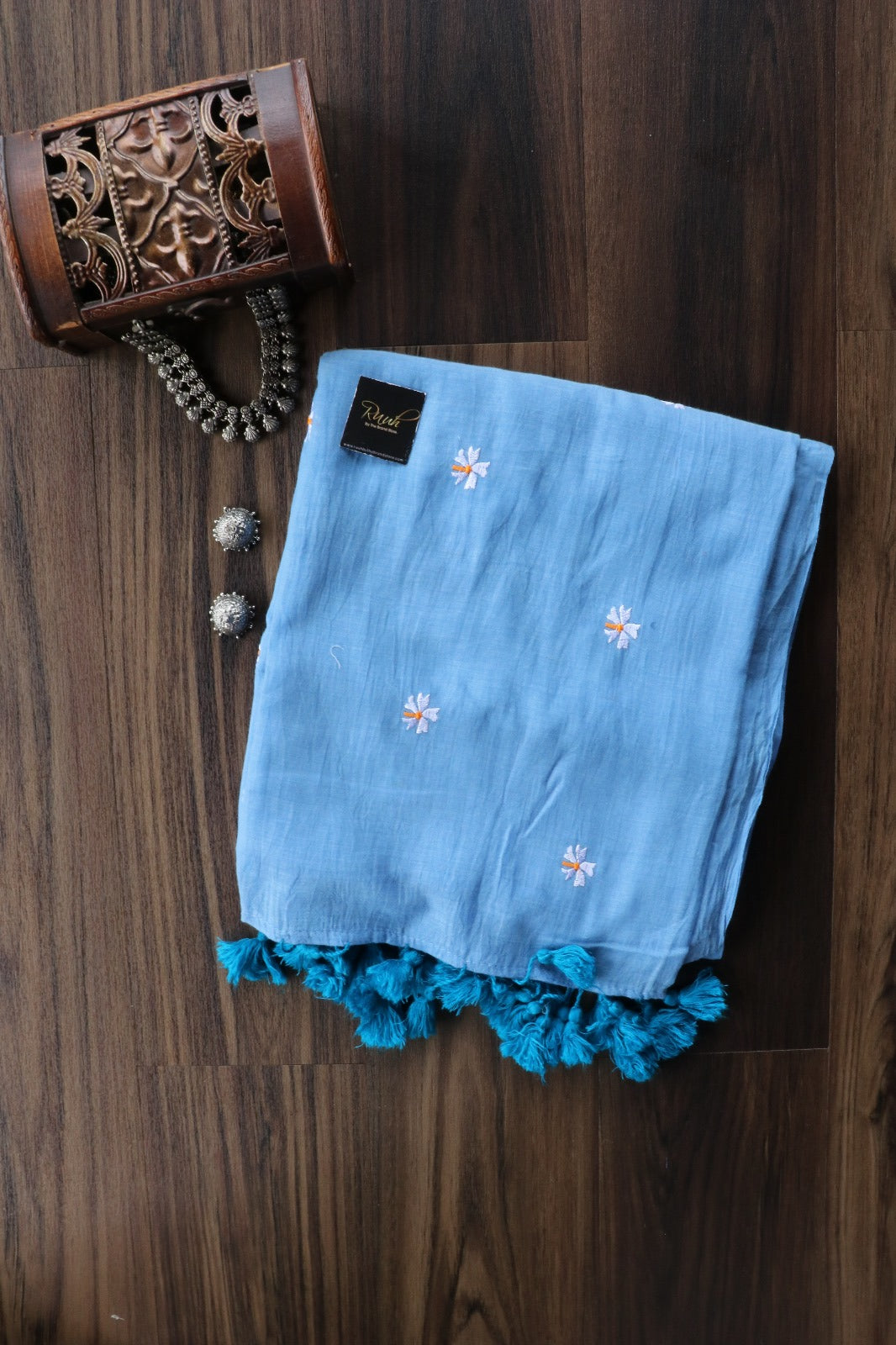 PASTEL BLUE MULMUL PARIJAT EMBROIDERY