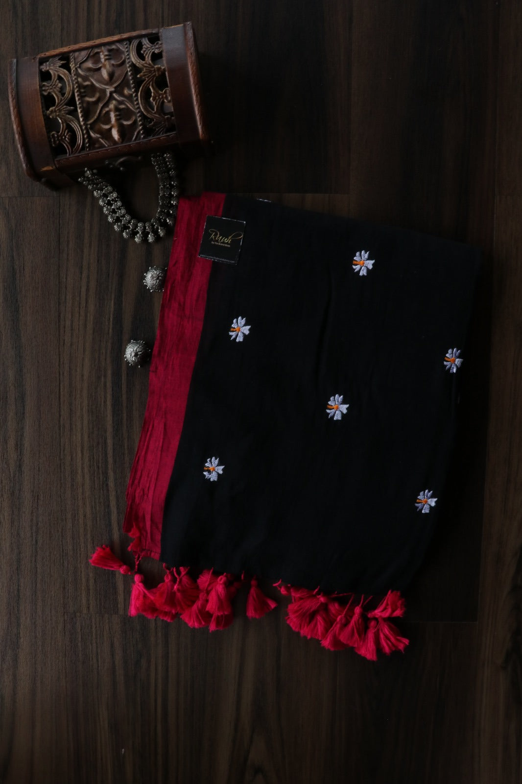 BLACK MULMUL PARIJAT EMBDROIDERY