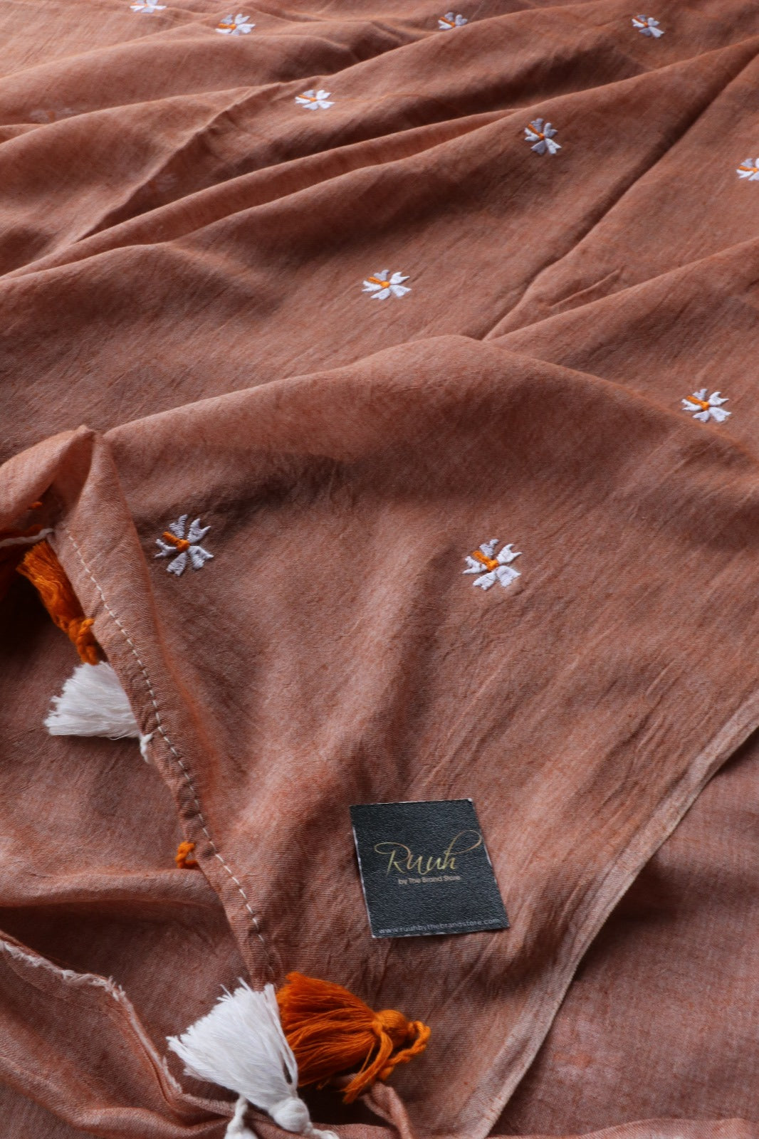 DUSTY BROWN MULMUL PARIJAT SAREE