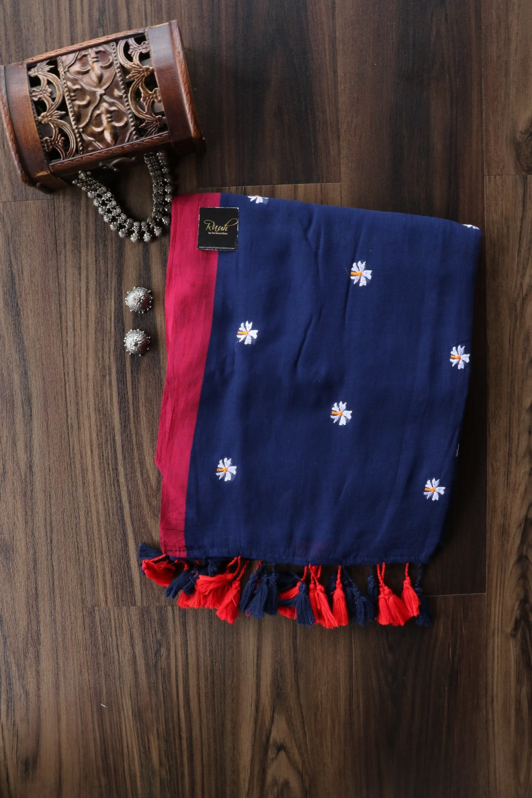 DARK BLUE MULMUL PARIJAT EMBROIDERY