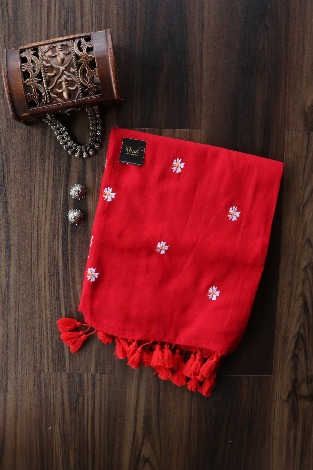 RED MULMUL PARIJAT EMBDROIDERY