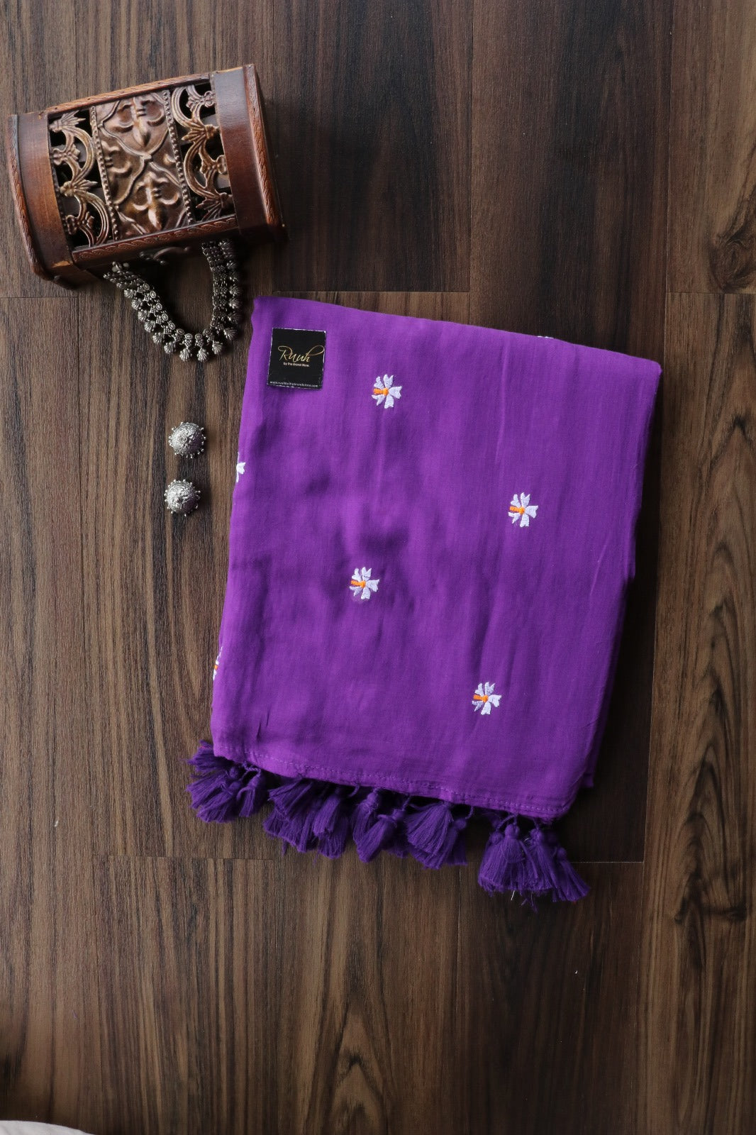 PURPLE MULMUL PARIJAT EMBROIDERY
