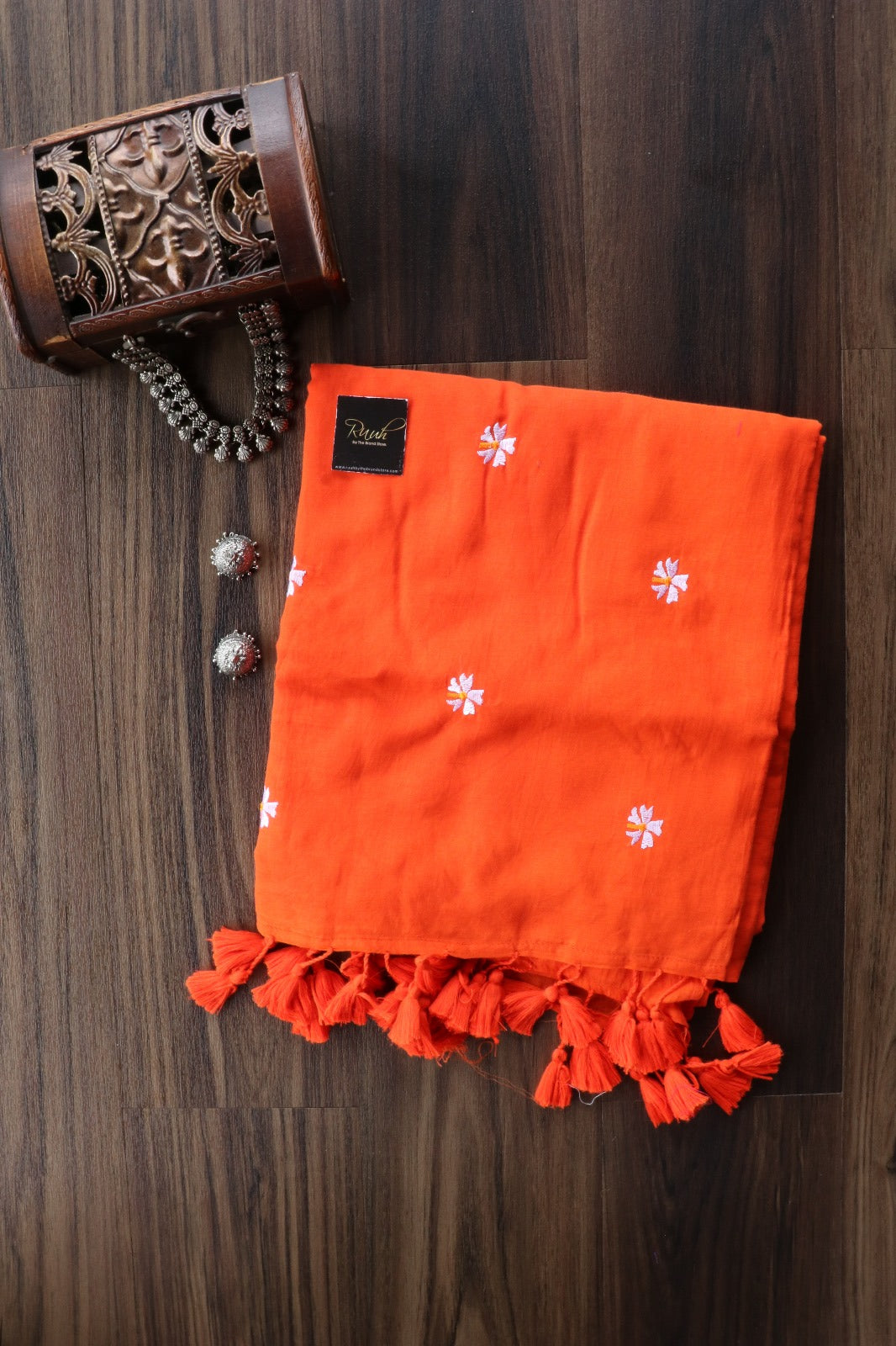 ORANGE MULMUL PARIJAT EMBROIDERY