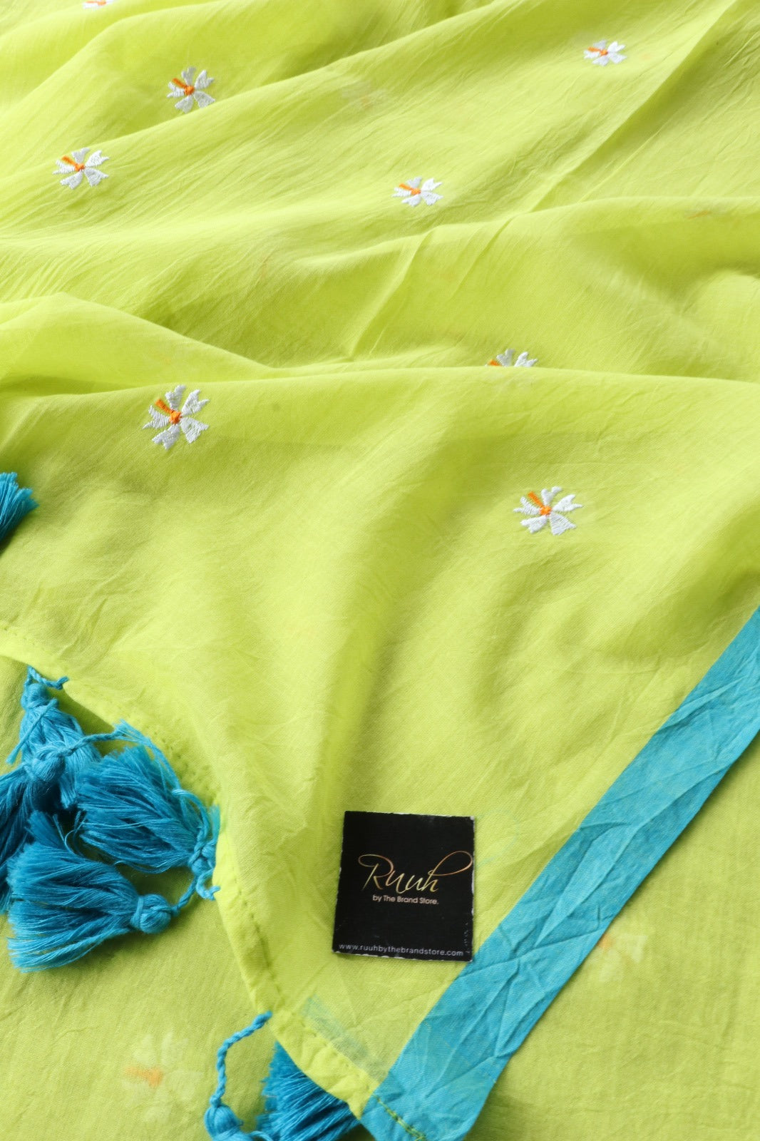 NEON WITH BLUE BORDER MULMUL PARIJAT SAREE