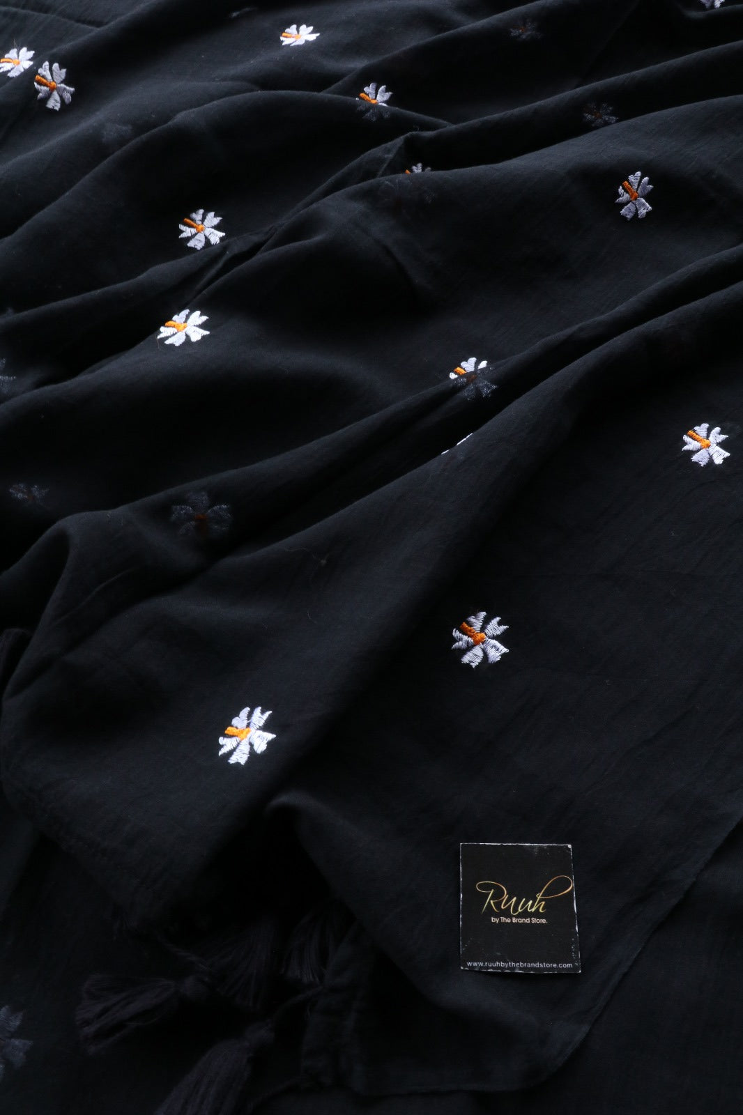 BLACK MULMUL PARIJAT EMBROIDERY