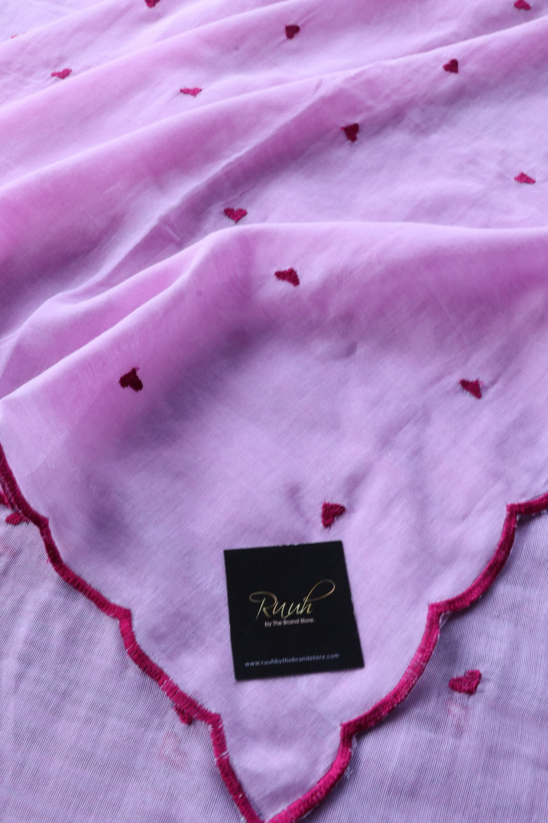 PINK MUL COTTON WITH HEART EMBROIDERY