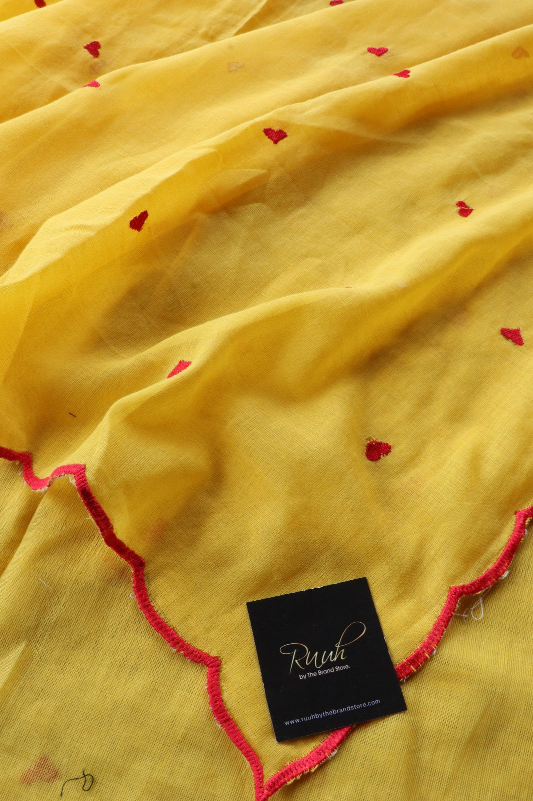 YELLOW MUL COTTON WITH HEART EMBROIDERY