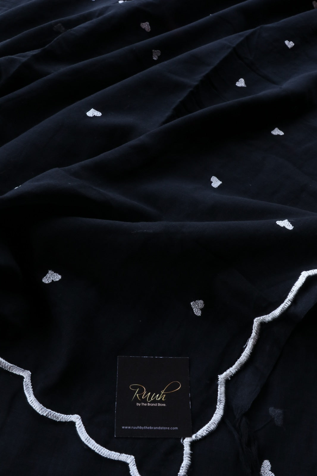 BLACK MUL COTTON WITH HEART EMBROIDERY
