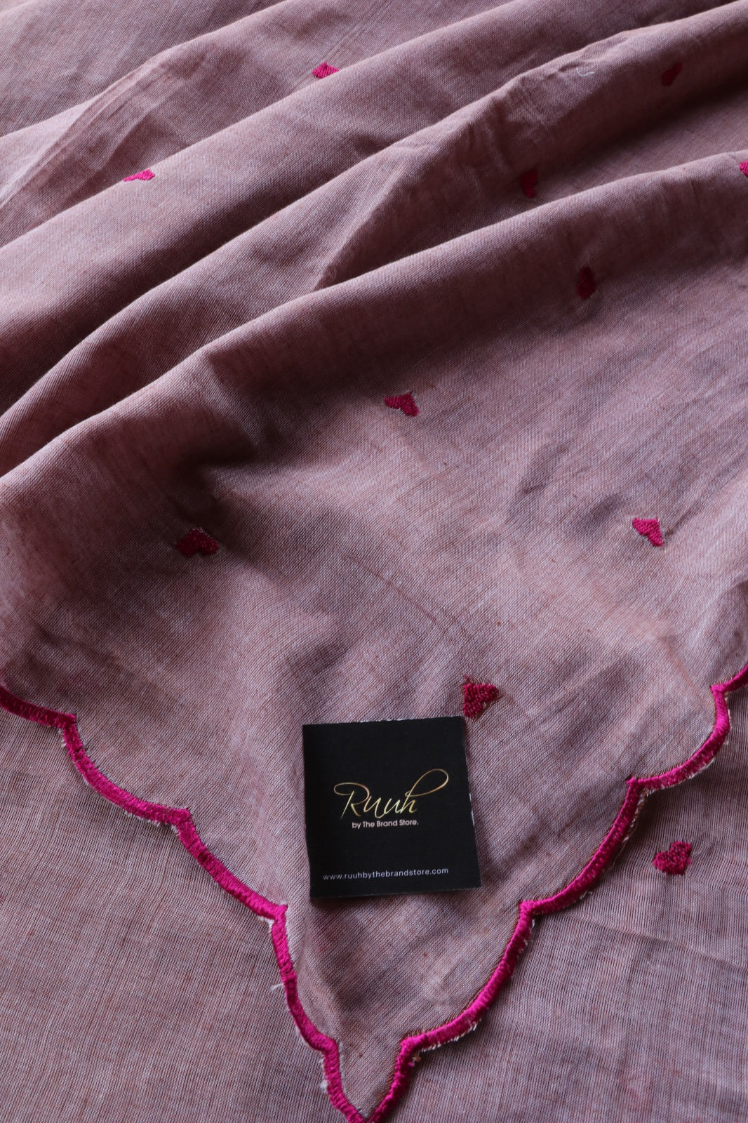 MAUVE MUL COTTON WITH HEART EMBROIDERY