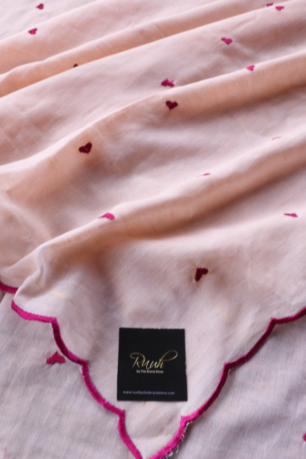 PEACH MUL COTTON WITH HEART EMBROIDERY