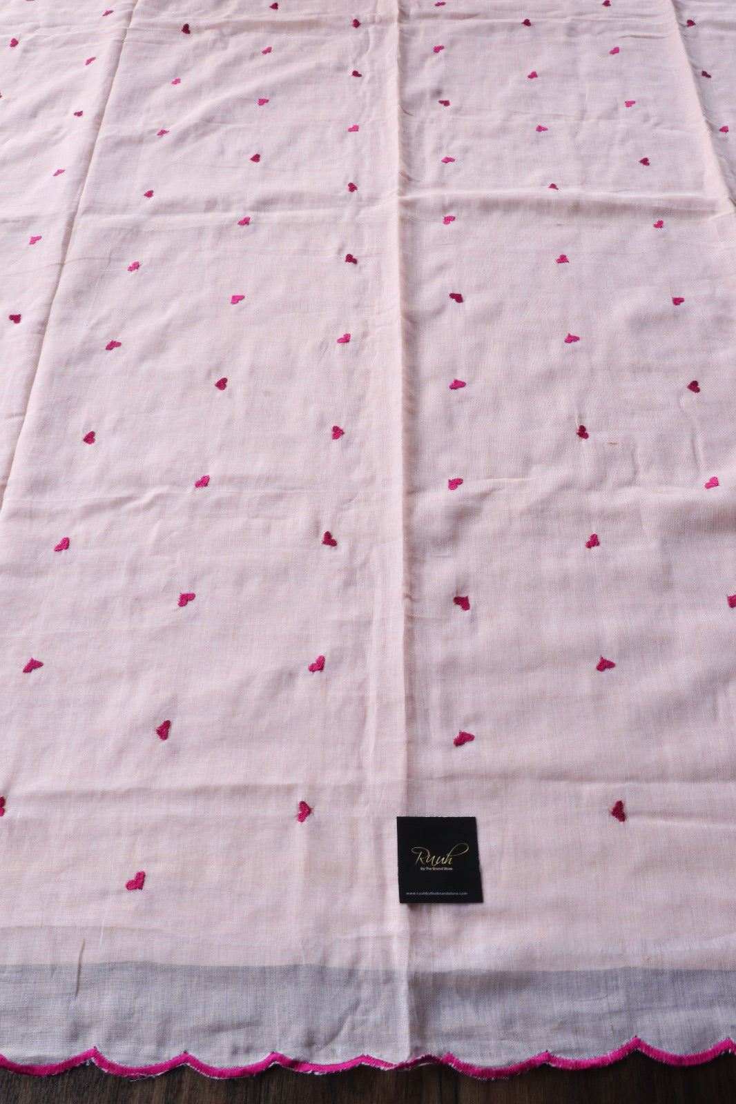 PEACH MUL COTTON WITH HEART EMBROIDERY