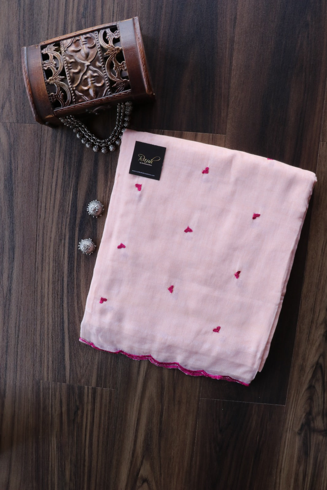 PEACH MUL COTTON WITH HEART EMBROIDERY