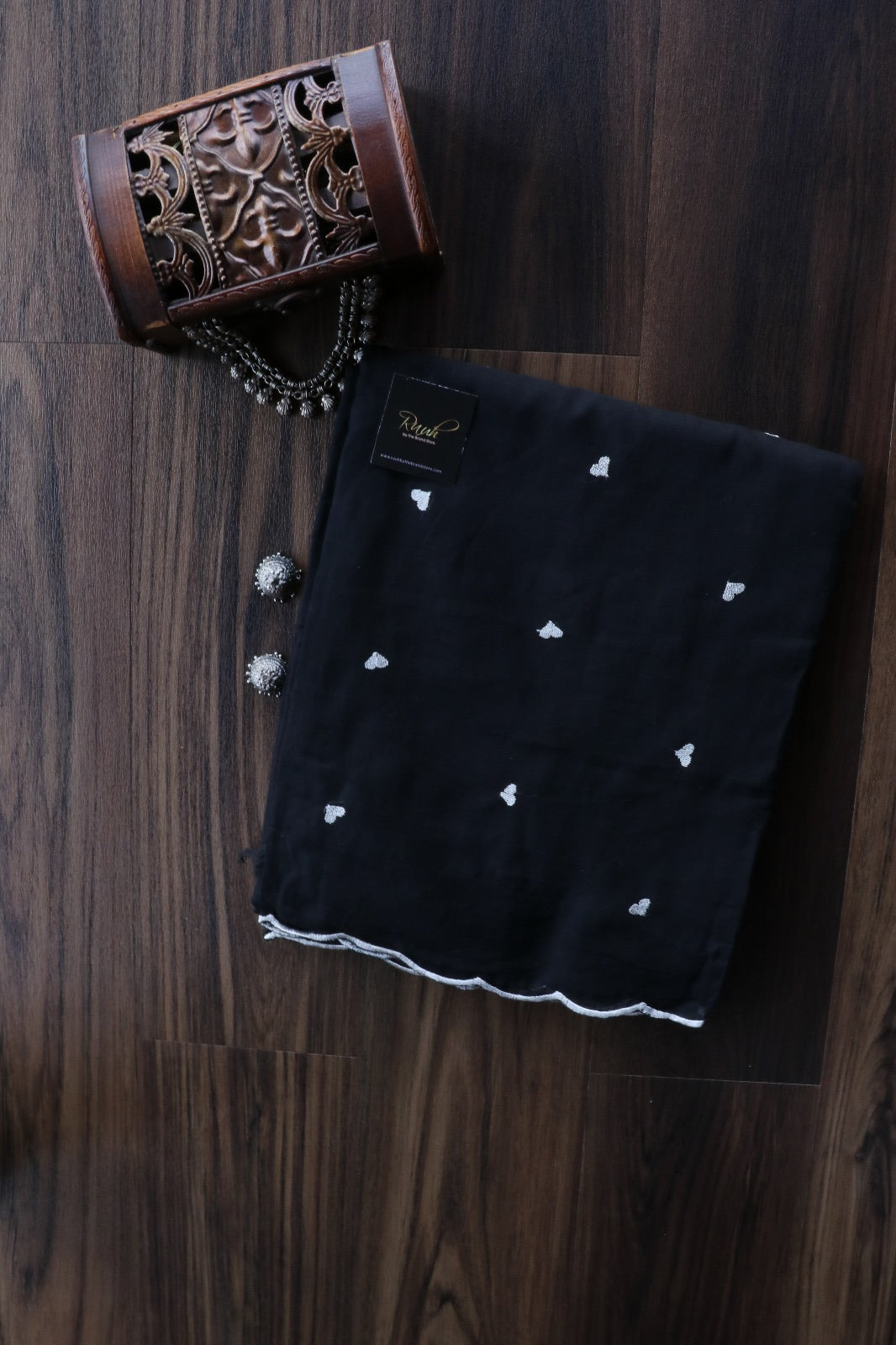 BLACK MUL COTTON WITH HEART EMBROIDERY