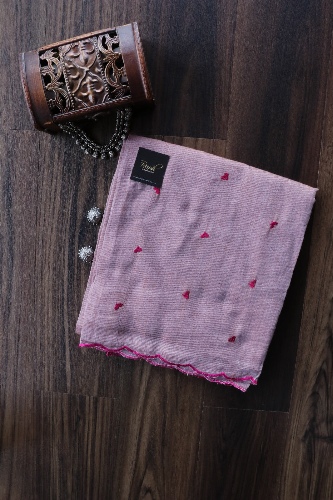 MAUVE MUL COTTON WITH HEART EMBROIDERY