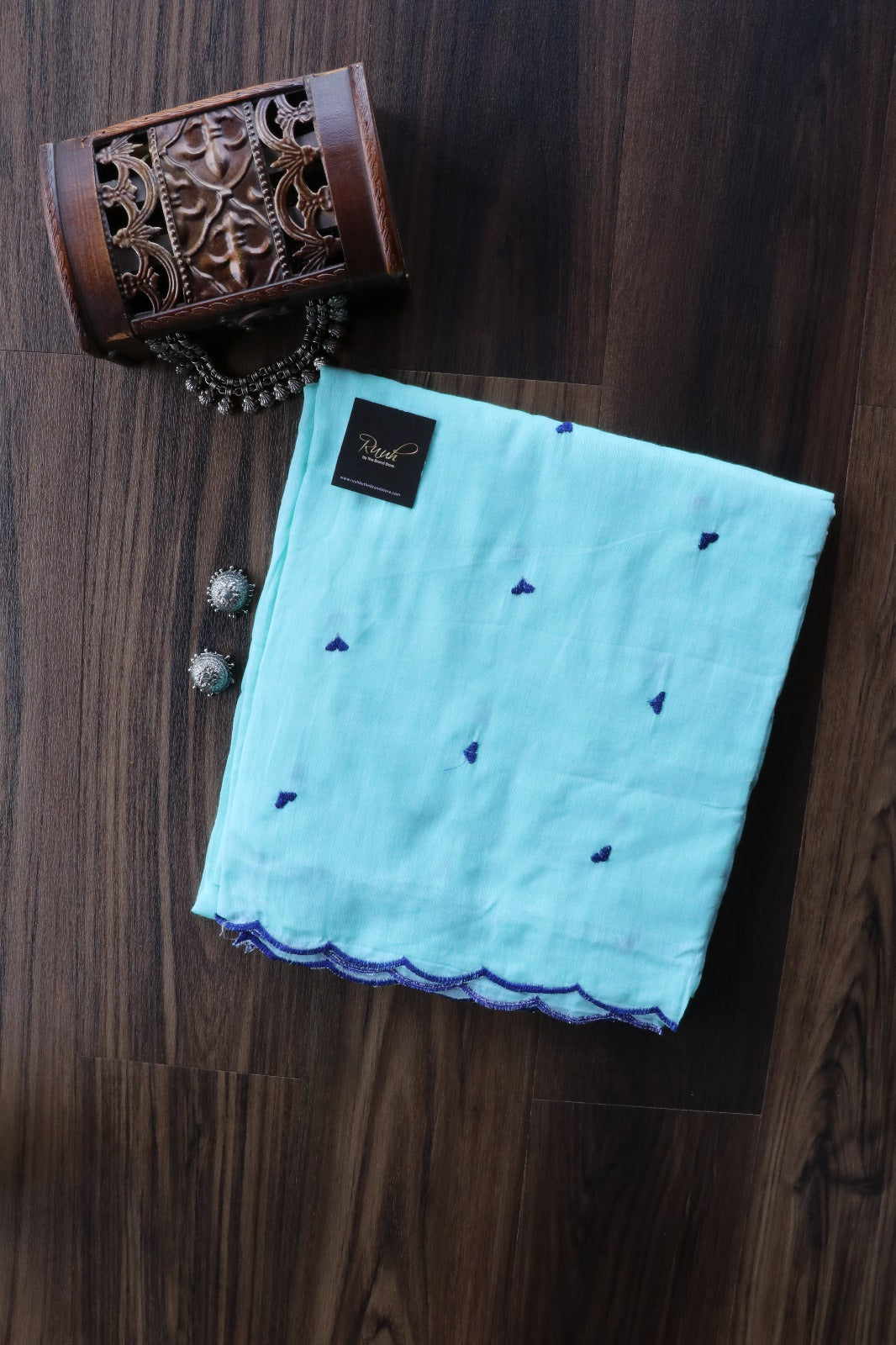 LIGHT BLUE MUL COTTON WITH HEART EMBROIDERY
