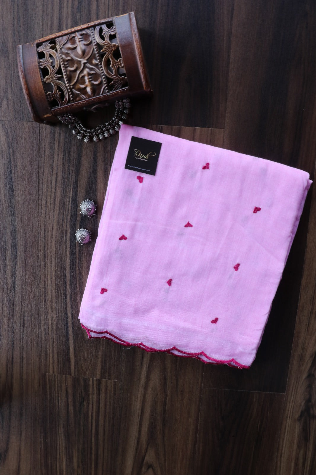 PINK MUL COTTON WITH HEART EMBROIDERY