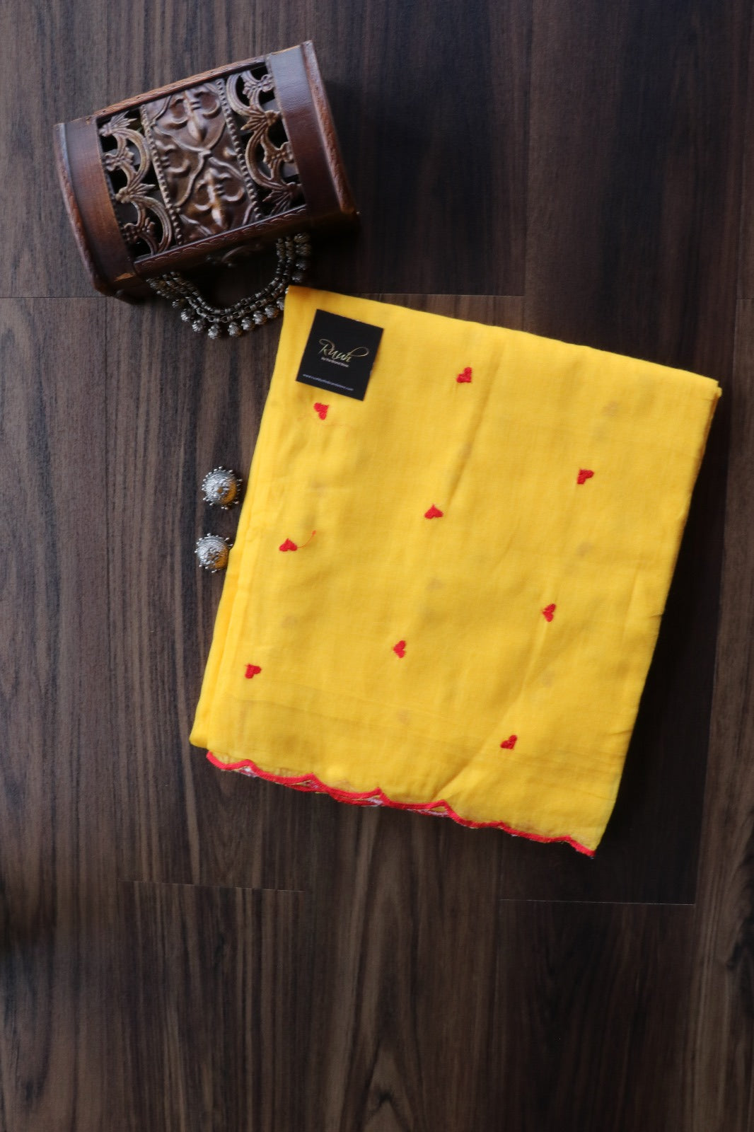 YELLOW MUL COTTON WITH HEART EMBROIDERY