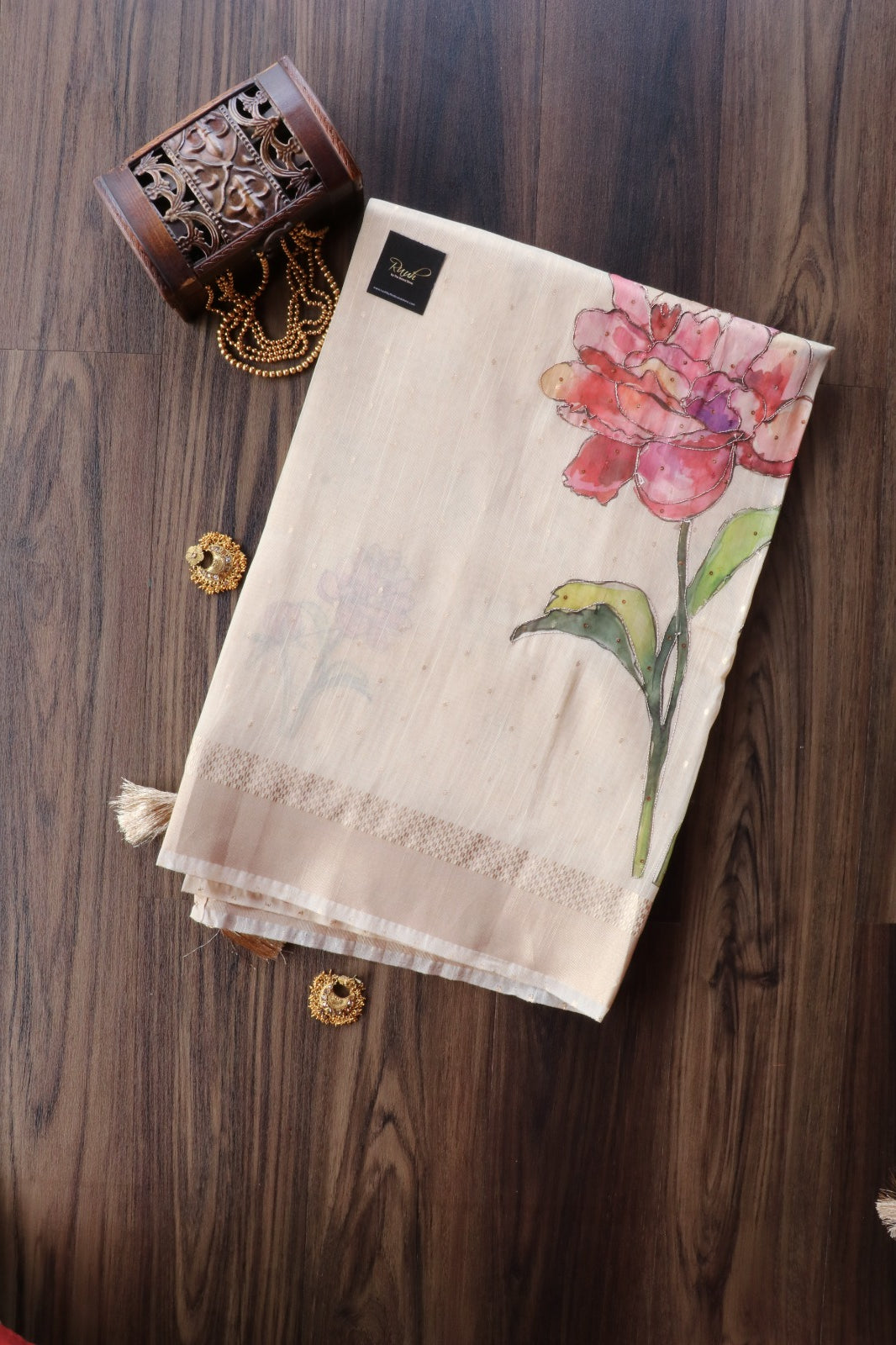 FLORAL PRINTED SEMI SILK SAREE WITH HANDWORK
