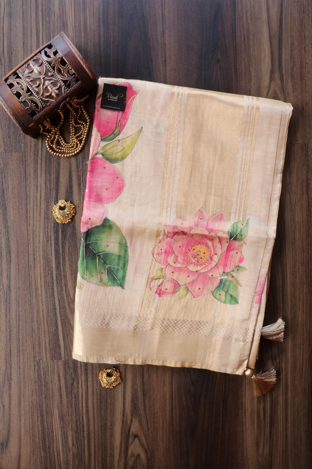 ROSE  PRINTED SEMI SILK SAREE WITH HANDWORK
