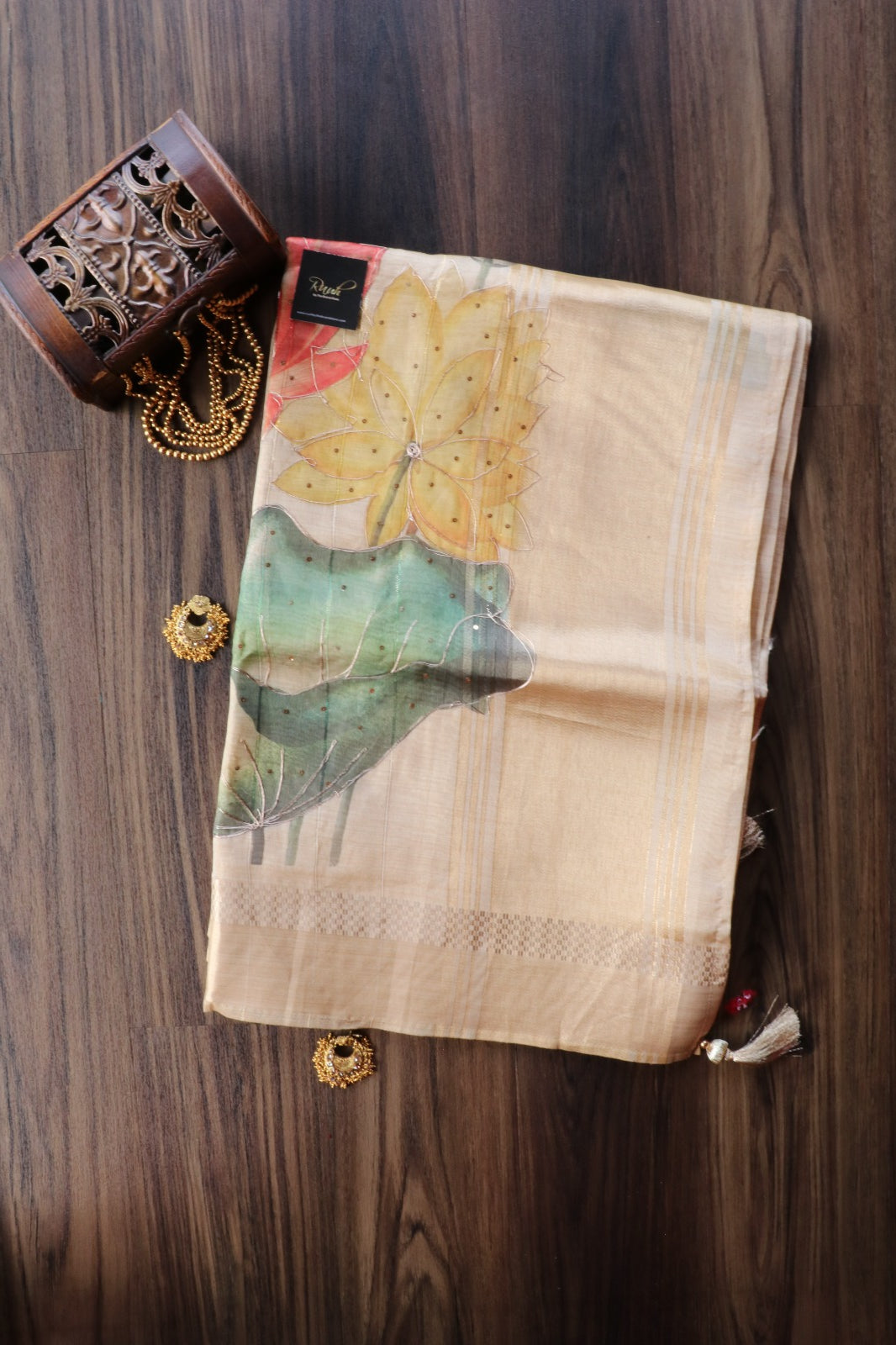 MULTI COLOUR FLORAL PRINTED SEMI SILK SAREE WITH HANDWORK