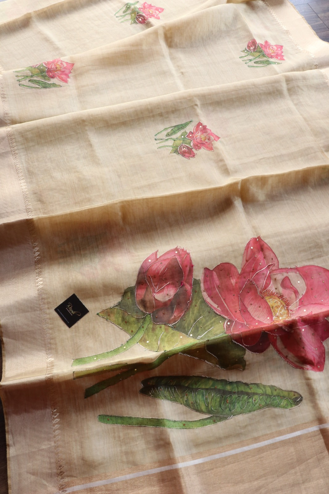 FLORAL PRINTED SEMI SILK SAREE WITH HANDWORK