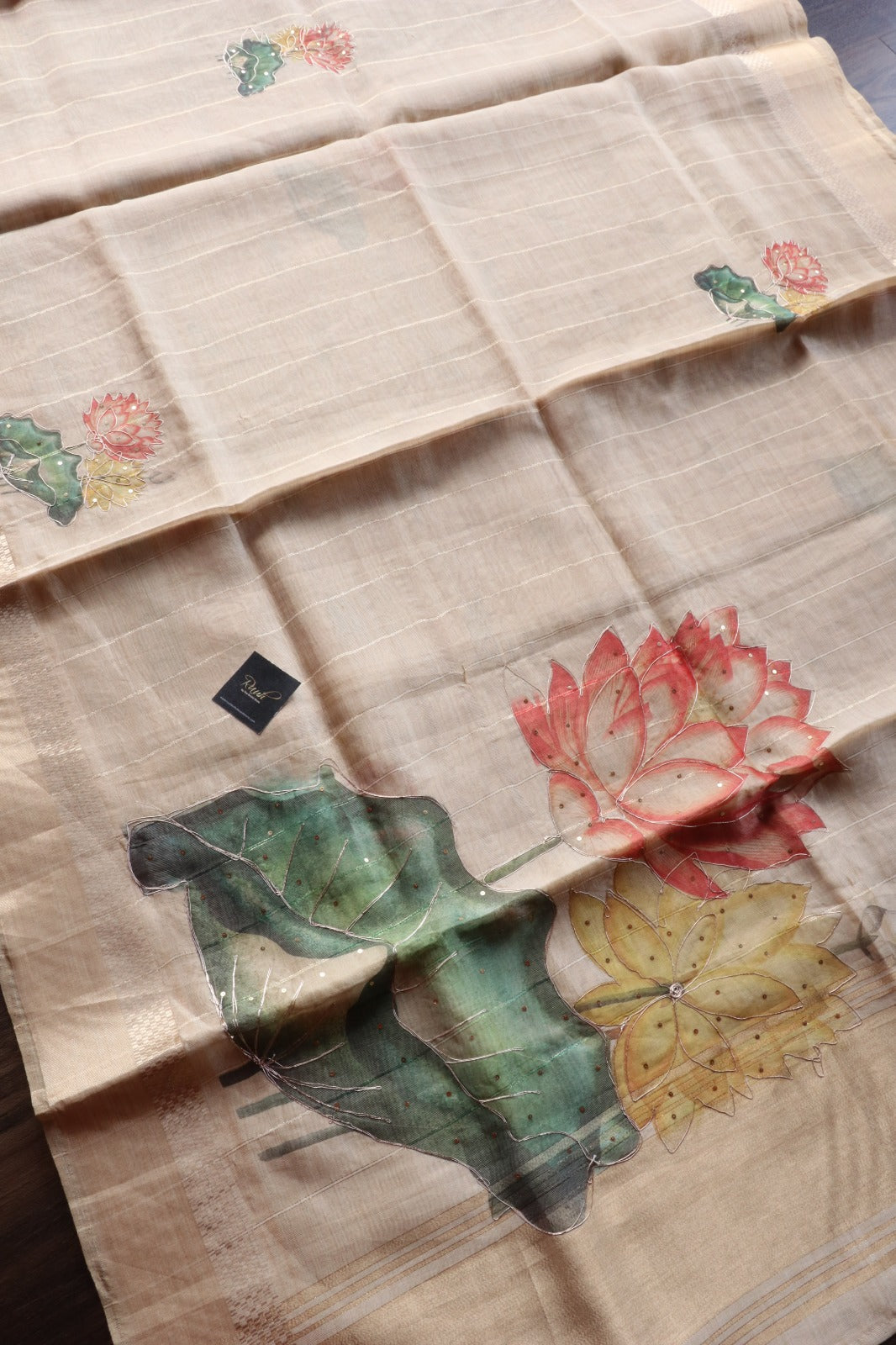 MULTI COLOUR FLORAL PRINTED SEMI SILK SAREE WITH HANDWORK