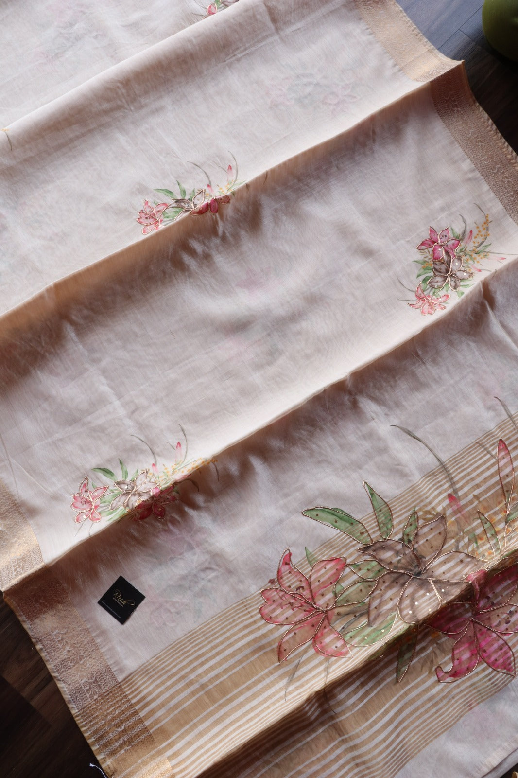 FLORAL PRINTED SEMI SILK SAREE WITH HANDWORK