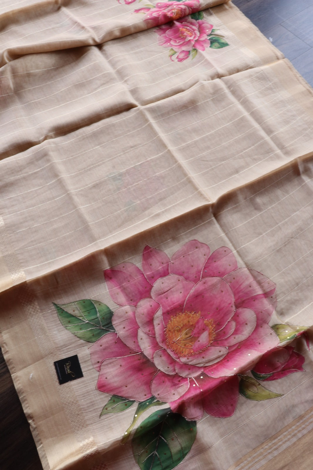 ROSE  PRINTED SEMI SILK SAREE WITH HANDWORK
