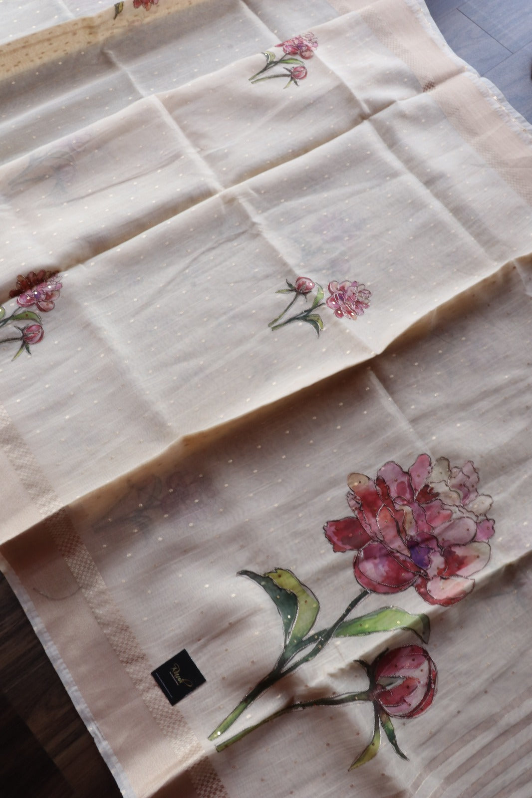 FLORAL PRINTED SEMI SILK SAREE WITH HANDWORK