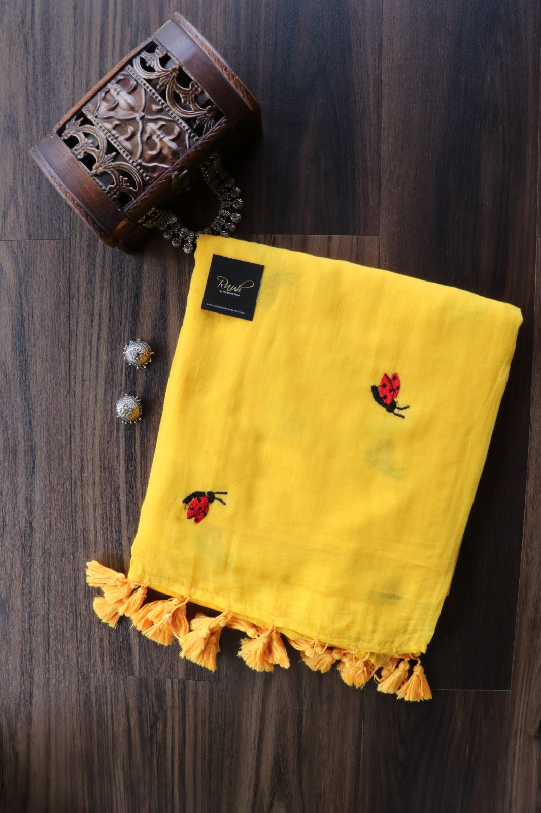 YELLOW MULMUL HONEY BEE EMBROIDERY