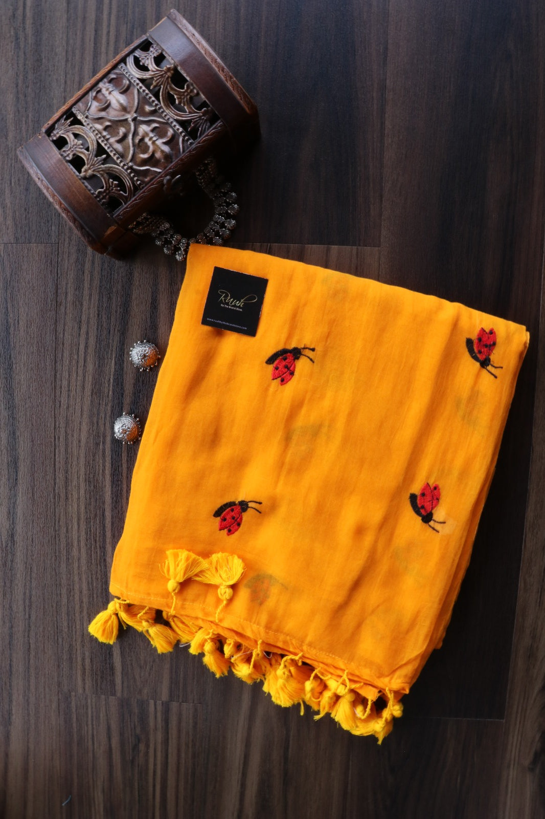 ORANGE MULMUL HONEY BEE EMBROIDERY