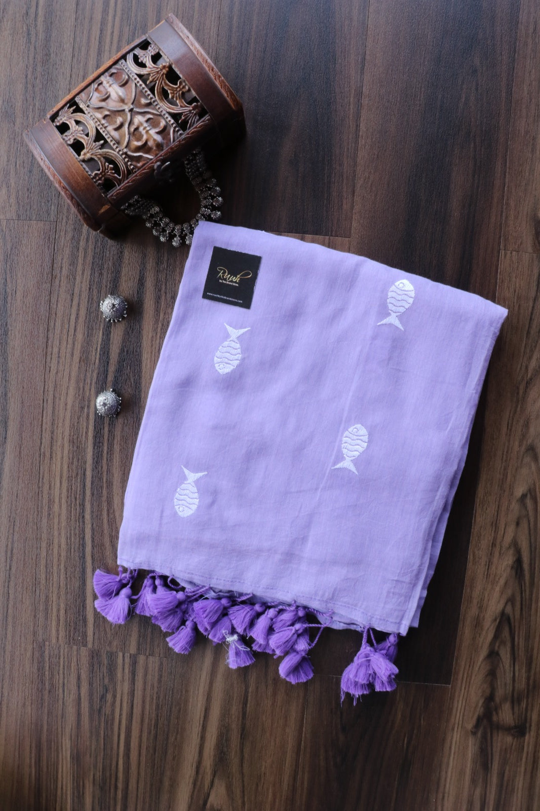 LAVENDER MULMUL FISH EMBROIDERY