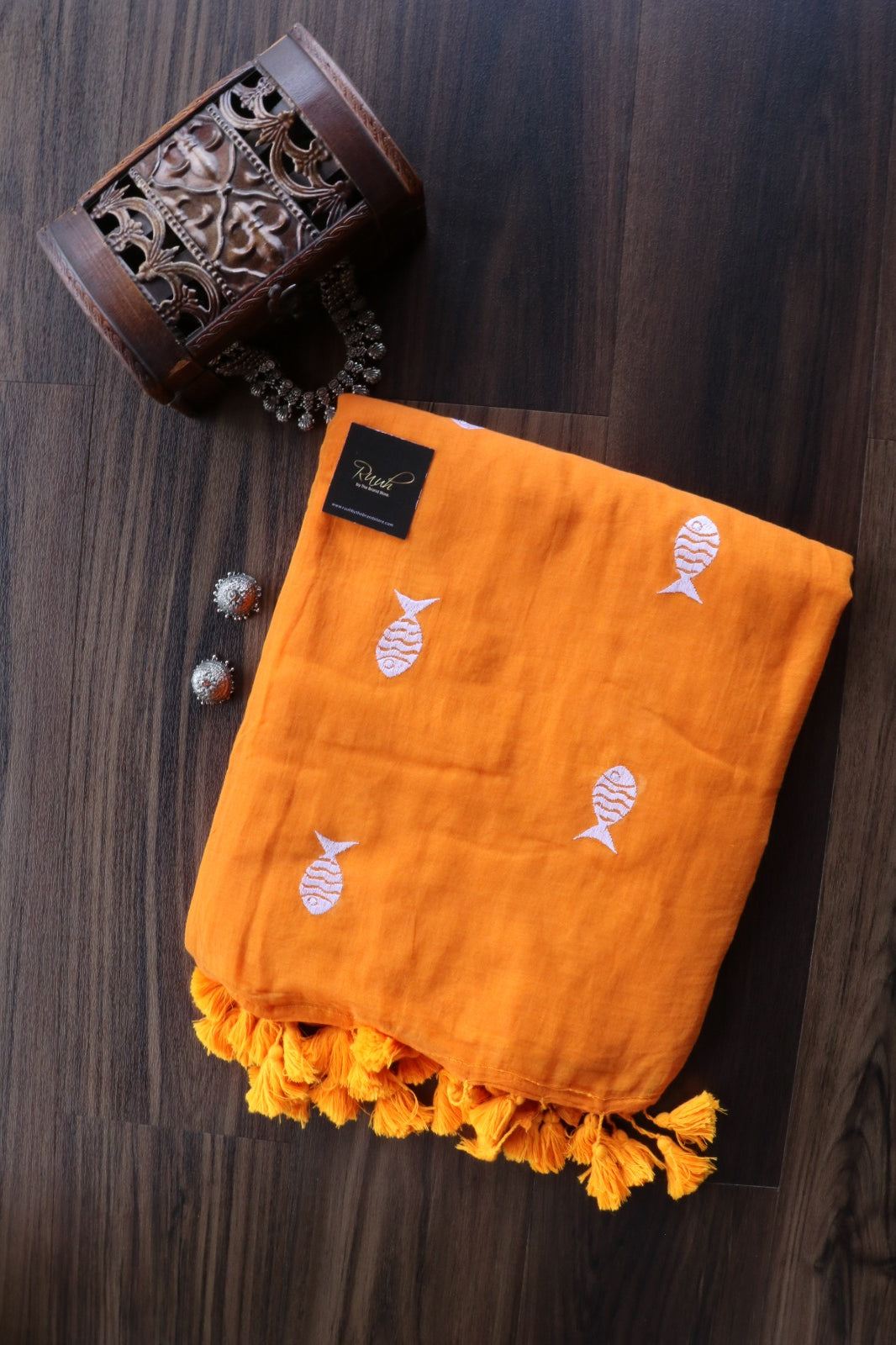 ORANGE MULMUL FISH EMBROIDERY