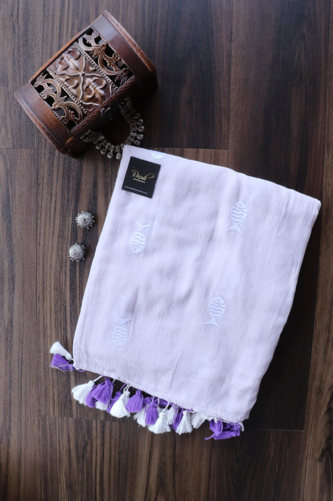 LIGHT LILAC MULMUL FISH EMBROIDERY