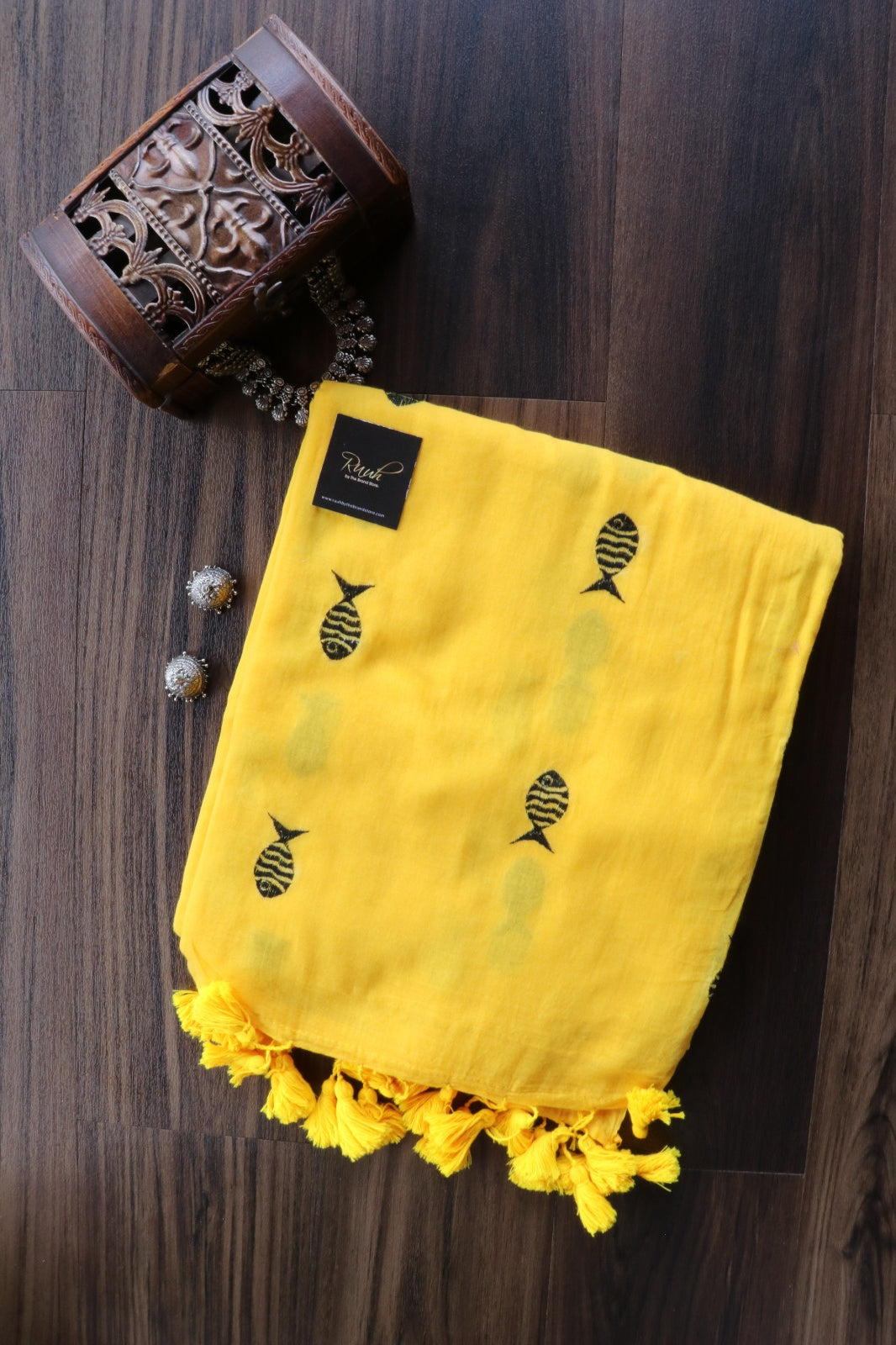 YELLOW MULMUL FISH EMBROIDERY