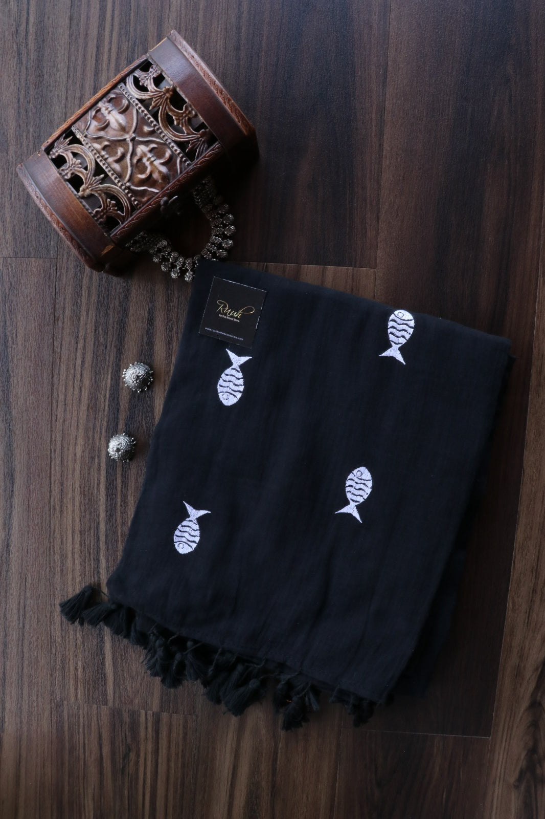 BLACK MULMUL FISH EMBROIDERY