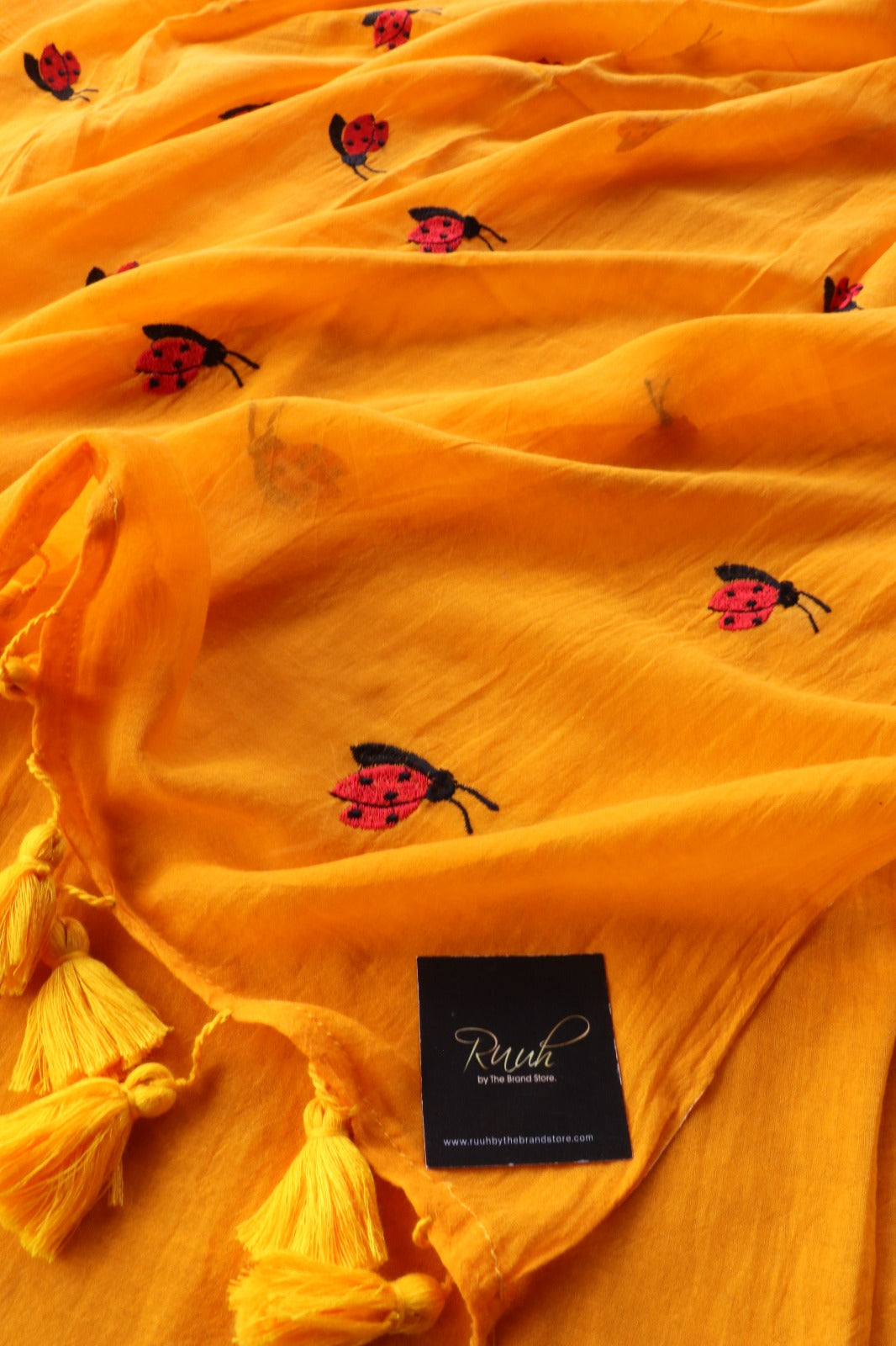 ORANGE MULMUL HONEY BEE EMBROIDERY
