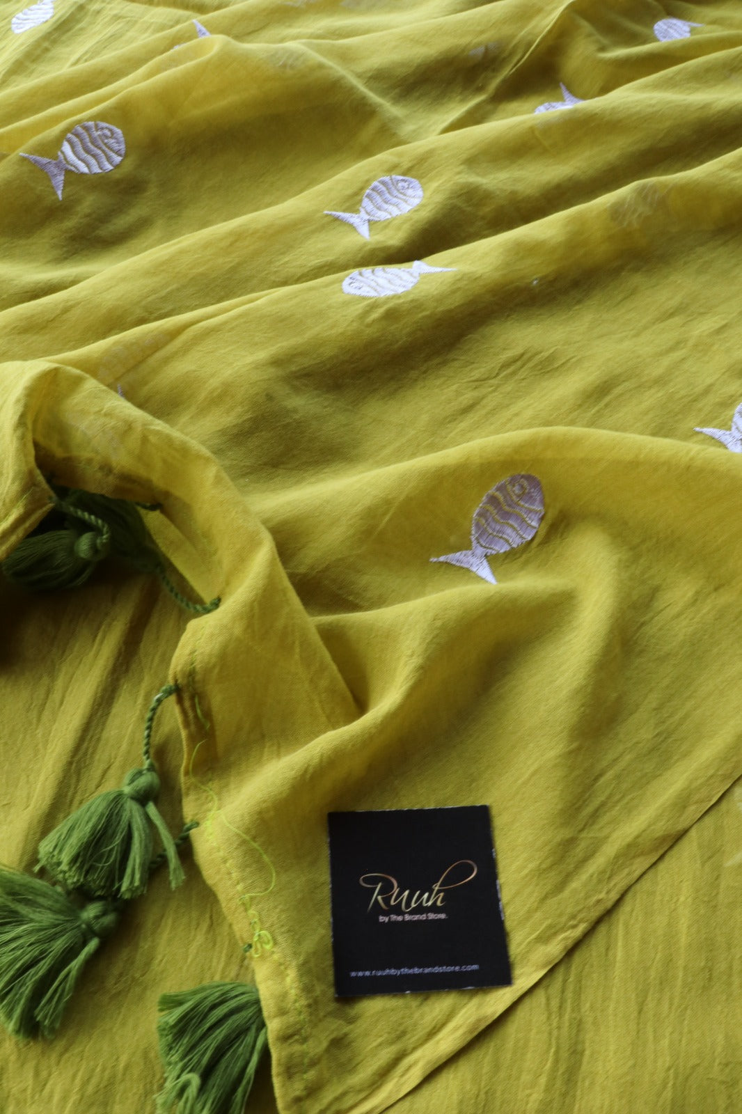 MEHENDI GREEN MULMUL FISH EMBROIDERY