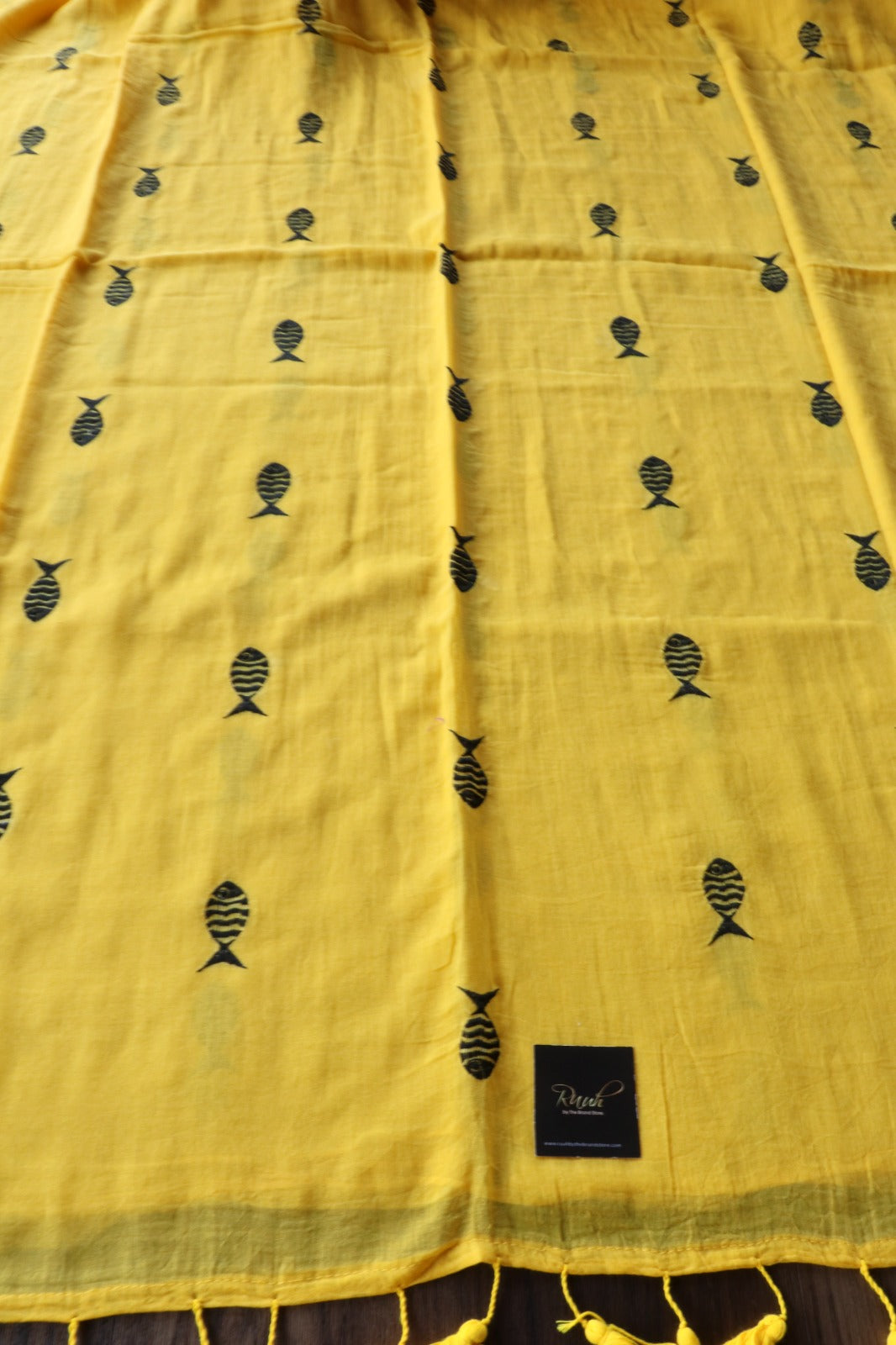 YELLOW MULMUL FISH EMBROIDERY