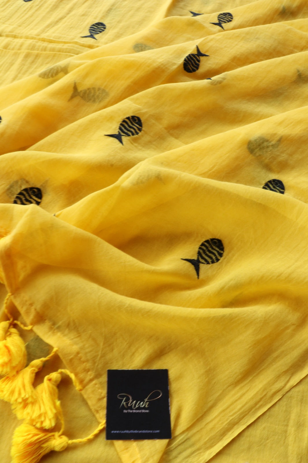 YELLOW MULMUL FISH EMBROIDERY