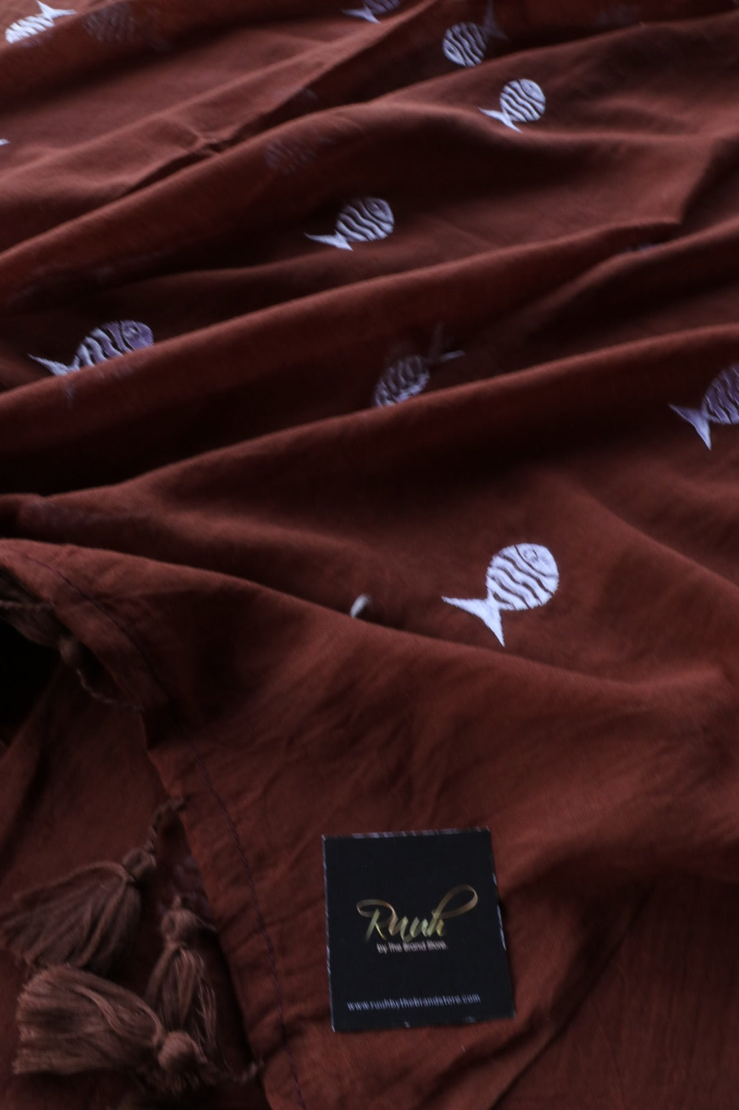 DARK BROWN MULMUL FISH EMBROIDERY