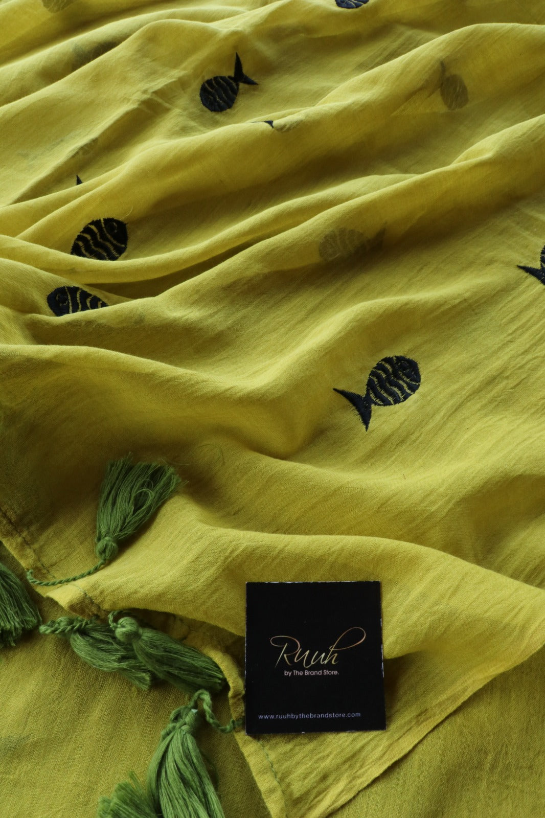 MEHENDI GREEN MULMUL FISH EMBROIDERY