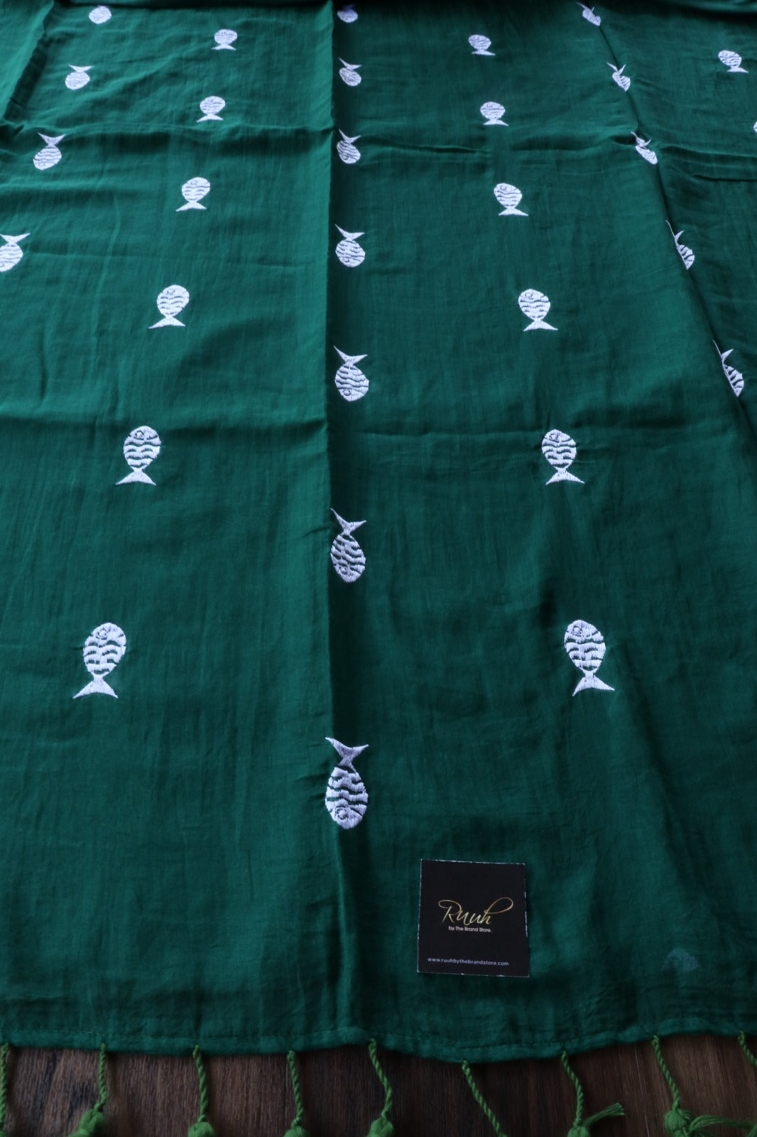 DARK GREEN MULMUL FISH EMBROIDERY