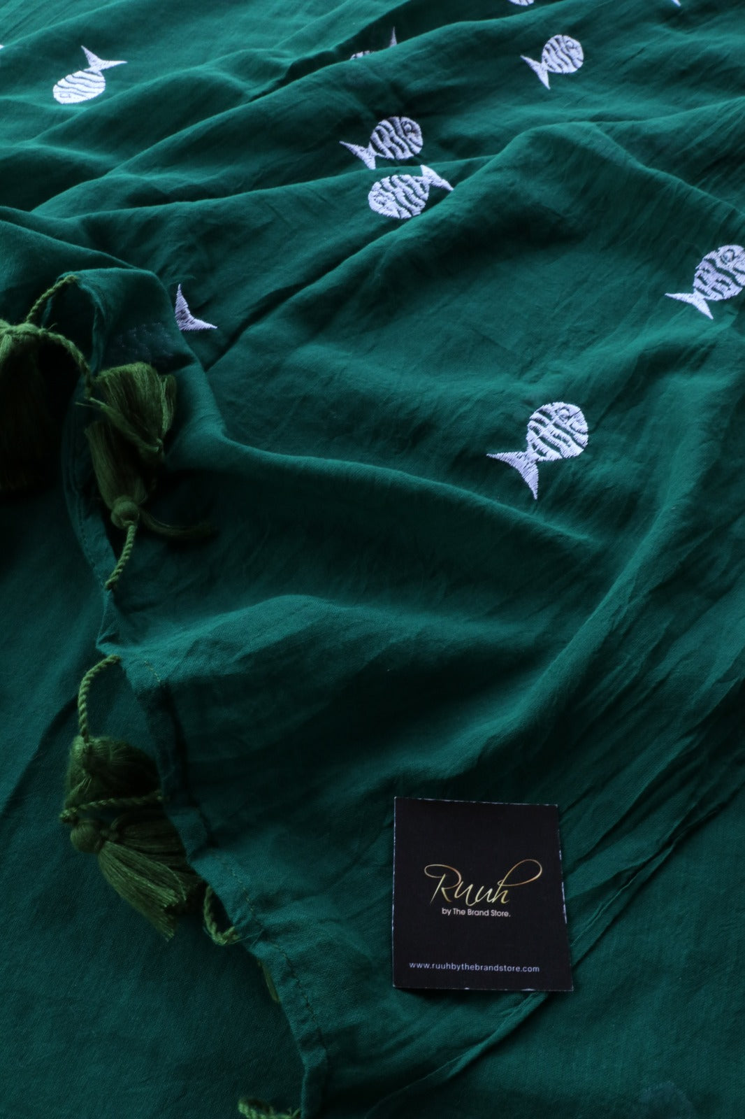 DARK GREEN MULMUL FISH EMBROIDERY