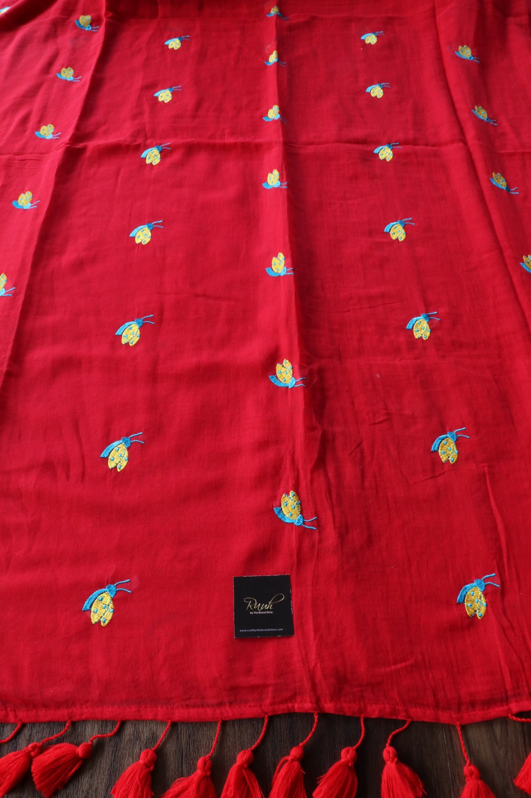 RED MULMUL HONEY BEE EMBROIDERY